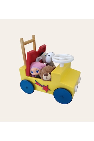 İzwoodcraft Sarı İlk Y Arabam ,bebek Yürüteç Ve Oyuncak Kutum