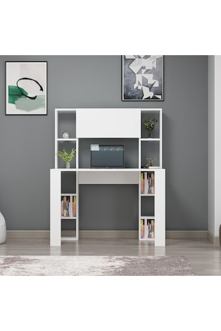 Dekorosso Dekorosso Vital Raflı Dolaplı Çalışma Masası Beyaz