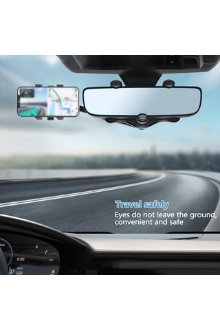 Symbee Siyah Araba Gözlük Aynası Telefon Tutucu - 360 Dönebilen Abs Malzeme - 60-90mm Telefon Genişliği Siyah