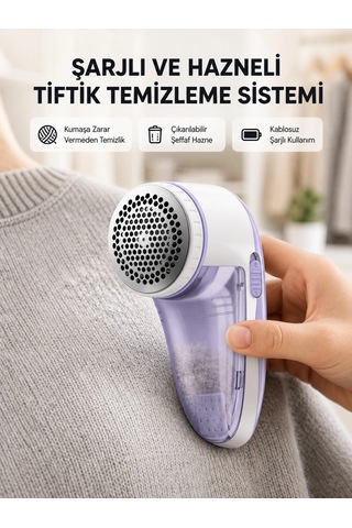 Mey İthalat Şarjlı Tiftik Temizleyici Çıkarılabilir Hazneli, Anti-statik Fırçalı, Usb Şarjlı Diğer