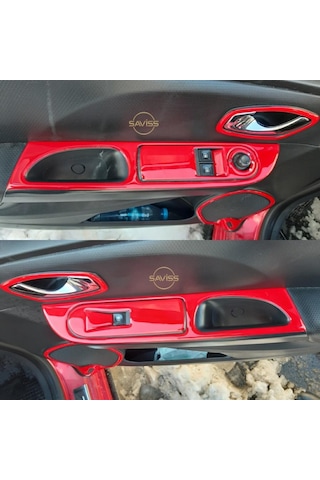 Renault Clio4 Double Teyp uyumlu Full Set Kırmız Torpido Konsol Maun Kaplama (Kırmızı)