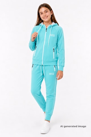 Pina Kids Kız Çocuk Scuba Unlimited Çift Şeritli Kapüşonlu Reglan Kol Dalgıç Kumaş Eşofman Takımı Esf7023 Su Yeşili