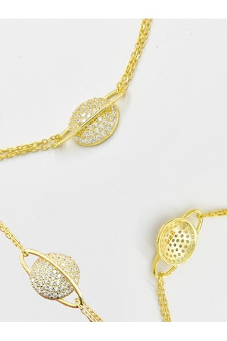 Brezza Lusso Jewelry 14 Ayar Altın Kaplama Gezegen Model Kadın Gümüş Bileklik