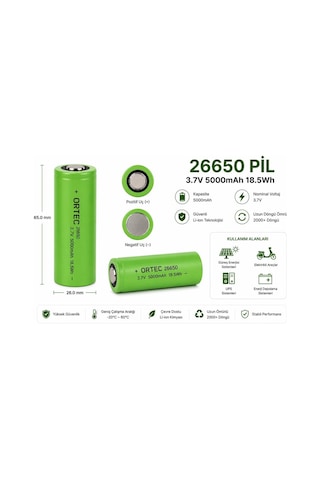 Or-tec 26650 3.7v 5000mah 2c Li-ıon Şarj Edilebilir Pil