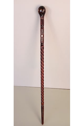 Ahşap Baston Kt-02 Topuz Başlı Gürgen Oyma, Pirinç Tel İşlemeli Baston