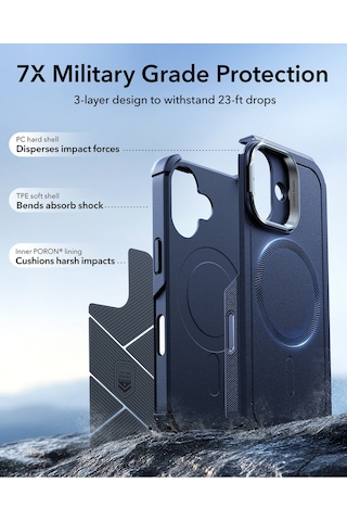 Esr Apple Uyumlu iPhone 17 Cyber Tough Manyetik Kılıf Kamera Kontrol Özellikli Stantlı Lacivert