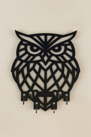 Baykuş Figürlü Duvar Anahtarlık Askısı Siyah - Beyaz