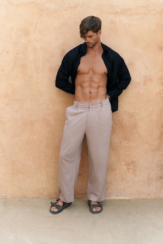 Fyfaha Bol Paça Erkek Vizon Keten Pantolon VİZON