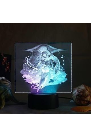 Goldenqian Genshin Darbe Raiden Shogun Anime Figürü 3d Yatak Odası Için Led Lamba Manga Eylem Gece Işıkları Odası Dekor Çocuk Hediye 5ıbv7y Siyah