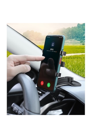 Araba Gösterge Üstü Telefon Tutucu 360 Derece Döner Başlıklı Universal Araç Telefon Standı Siyah