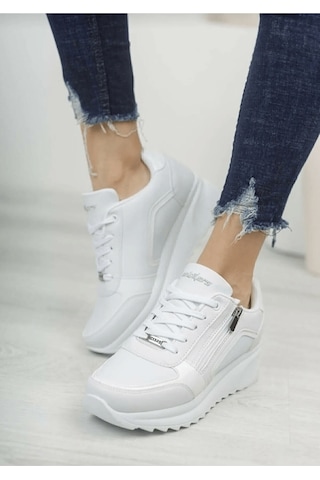 Konfores 1662 Anatomik Tabanlı Fermuarlı Bayan Sneakers Ayakk Beyaz