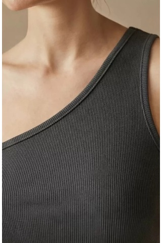 LUXSTOREE Kadın Koyu Gri Tek Omuz Crop Büstiyer Modern Ve Şık Tasarım Çok Renkli
