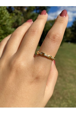 Altın Kaplama Tek Sıra Zincir Kadın Zarif Yüzük Sevgiliye Hediye Altın