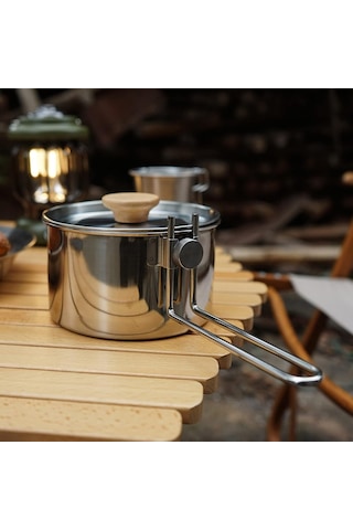 1l Paslanmaz Çelik Su Isıtıcısı, Kapak Ve Çıkarılabilir Saplı Kamp Çayı Tenceresi, Openfire Kamp Tenceresi İçin Tencere Sobası Pişirme, Piknik Yürüyüşü İçin Altın