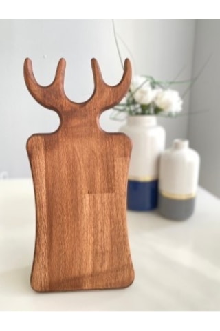 Ahşap Kayın Ağacı Geyik Model Kahve Sunum Kesme Tahtası