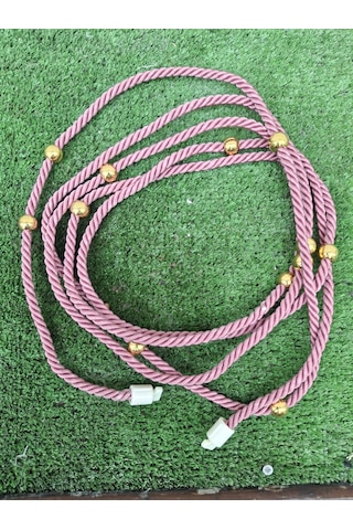 Gül Kurusu Pembe Kruvaze Perde Tavan Korniş Bağlama Halatı - Gold Detay - Perde Süsü - 3 Mt - 1 Adet