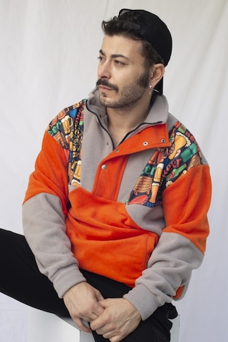 Kadın Erkek Bira Desenli Yarım Fermuarlı Polar Sweatshirt