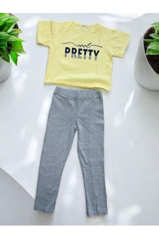 Zekids Kız Çocuk Pamuklu Pretty Taytlı Takım-14379 Sarı