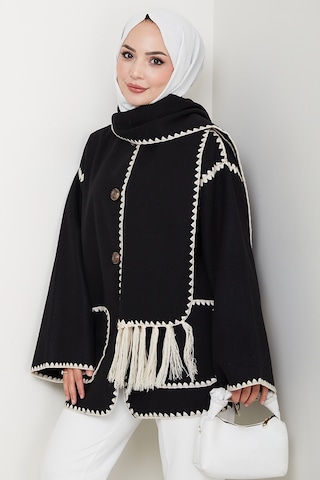 Bestenur Ahen Atkılı Kaşe Ceket 1593 - Siyah Siyah