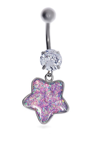 Kadın Pembe Yıldız Model Çelik Piercing Gümüş