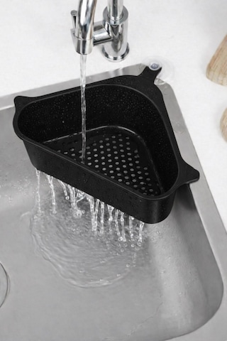 Sas Haus Vantuzlu Üçgen Lavabo Süzgeci Mutfak Evye Köşe Süzgeci Siyah Siyah