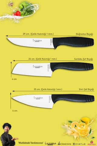 Eco Serisi Mutfak Bıçak Seti Et Sebze Börek 3 Lü Set Mft-1598 Siyah
