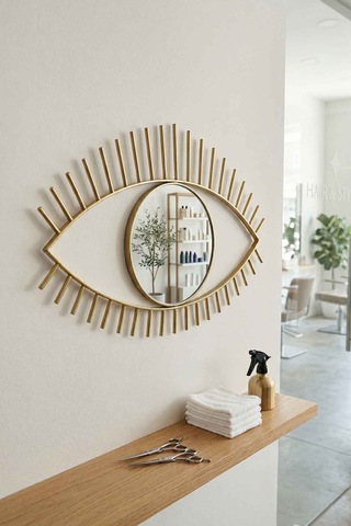 Tara Göz Ayna - Metal Çerçeveli 22 Cm Büyük Duvar Aynası Altın