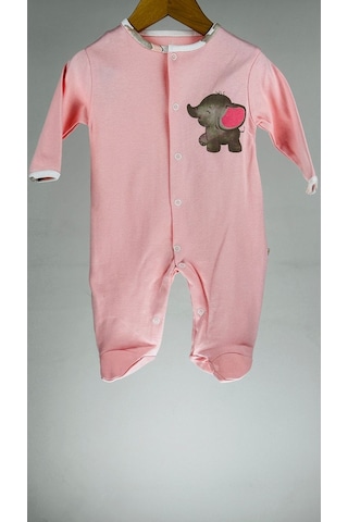 Fil Baskılı Patikli Çıtçıtlı %100 Pamuklu Kız Bebek Tulum 001