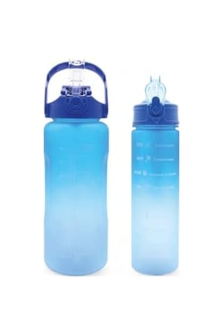 2'li Motivasyonel Matara Seti, 2000-900 Ml, Mavi, Tritan Malzeme, Sporcu Su Matarası Çok Renkli