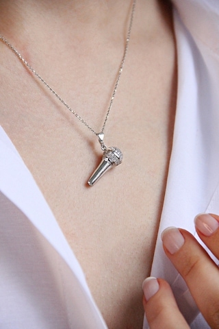 925 Ayar Gümüş Mikrofon Kolye - 23174301 Gümüş