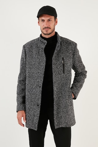 Buratti Düğmeli Dik Yaka Kırçıllı Slim Fit Kaşe Erkek Kaban 5841016 Siyah Noktalı
