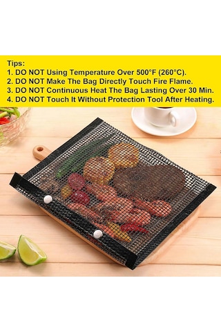 30x24cm Fiberglas Barbekü Izgara Torbaları Örgü Kese Isıya Dayanıklı Barbekü Et Sebze Izgara Çantası Bpa İçermez, Fda Sertifikalı - Siyah