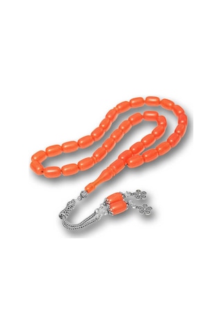 Gümüş Püsküllü Kapsül Kesim Sıkma Kehribar Tesbih Sl12597 Gümüş