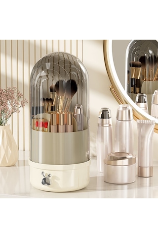 Sones Döner Toz Geçirmez Makyaj Fırçası Saklama Tüpü Tuvalet Masası Masaüstü Kalem Tüpü Şeffaf Siyah