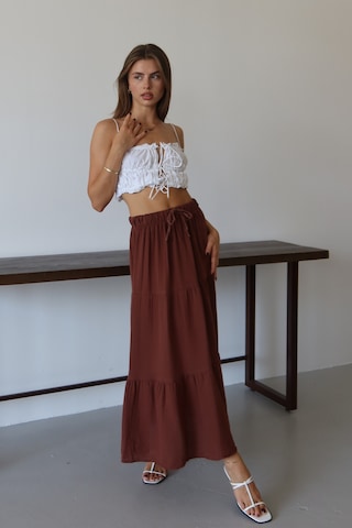 Balenbi Kadın Basic Beli Bağcıklı Müslin Etek 1104 Kahverengi