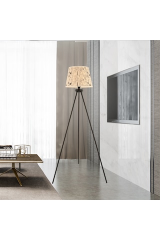 Epona Desenli Şapkalı Siyah Modern Dekoratif Salon Lambader Krem