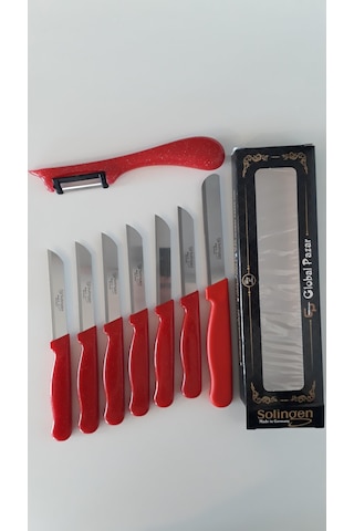 Solingen 6 Simli Kırmızı Meyve Bıçağı.Yan Soyacak ve Doğrama Set