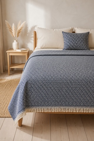 Dokuma Pike Çiftkişilik 200x220 Çok Amaçlı Bohem Yatak Örtüsü İndigo