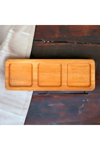 Doğal Ahşap Çerezlik & Sunumluk Üç Gözlü 12x34 Cm