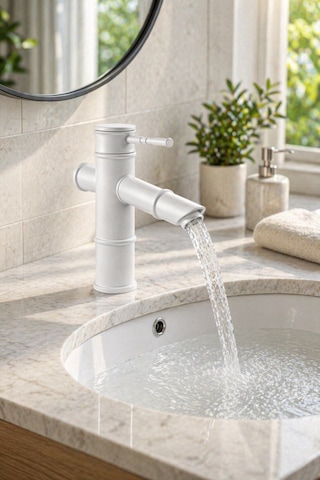 Viosa Premium Bambu Beyaz Banyo Lavabo Bataryası Çeşmesi Musluğu Modern Musluk Siyah