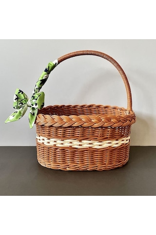 Besthome1 30x20x15 Cm Büyük Boy Pratik Taşınabilir Plastik Wicker Sepet, Bebe Gerekleri İçin İdeal Piknik, Hediye Sepeti + Laci