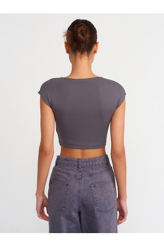 Dilvin Pamuk Ve Modal Karışımlı Crop Top Füme