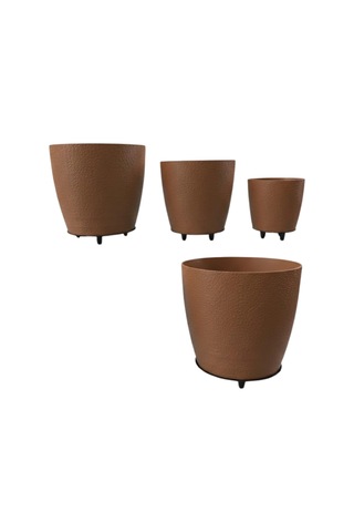 4 Lü 3d Şık Kahverengi Vazo Seti Modern Ayaklı Saksı