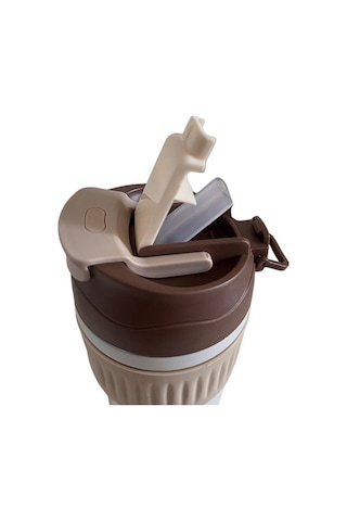 316 L Çelik Kahverengi 450 Ml Pipetli Soğuk Sıcak Kahve El Termos Mug Cin847khv Kahverengi
