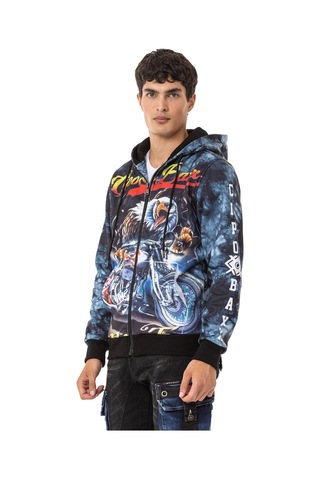 Cl551 Men S Bold Graphic Hooded Sweatshirt Koyu Mavi