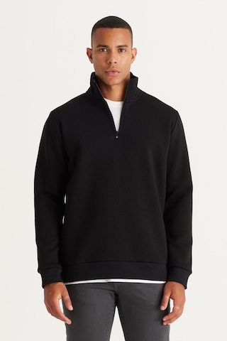 AC&Co / Altınyıldız Classics Standart Fit Normal Kesim İçi Polarlı Bato Yaka Pamuklu Erkek Sweatshirt Siyah
