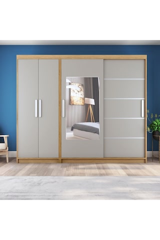 Sürgülü Gardırop Kısmı Kapaklı Sürgülü Gardırop 270cm /210 Cm Kül Gri+ud