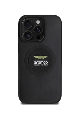 Apple Uyumlu iPhone 16 Pro Max Kılıf Aston Martin Lisanslı Magsafe Formula One Team Baskılı Kapak Siyah