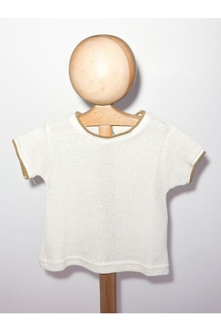 Nanica Kids Erkek Çocuk Ajurlu İnce Düz Triko T-shirt-15726 Bej