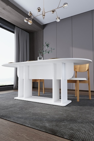 Modern 8 Kişilik Mutfak Yemek Masası %100 Mdf Mutfak Yemek Odası Masası Ym08 Beyaz